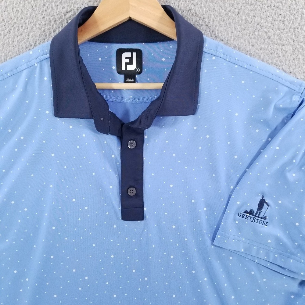 FootJoy Polo Shirt Mens Large Blue Greystone Dot Splatter Performance Golf
